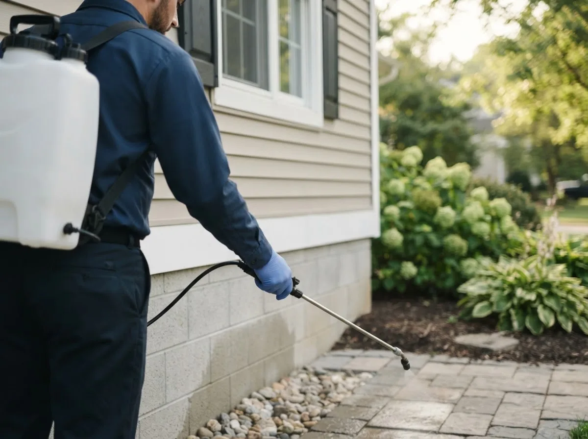 Pest control technician inspecting a home in Prairie City, SD
